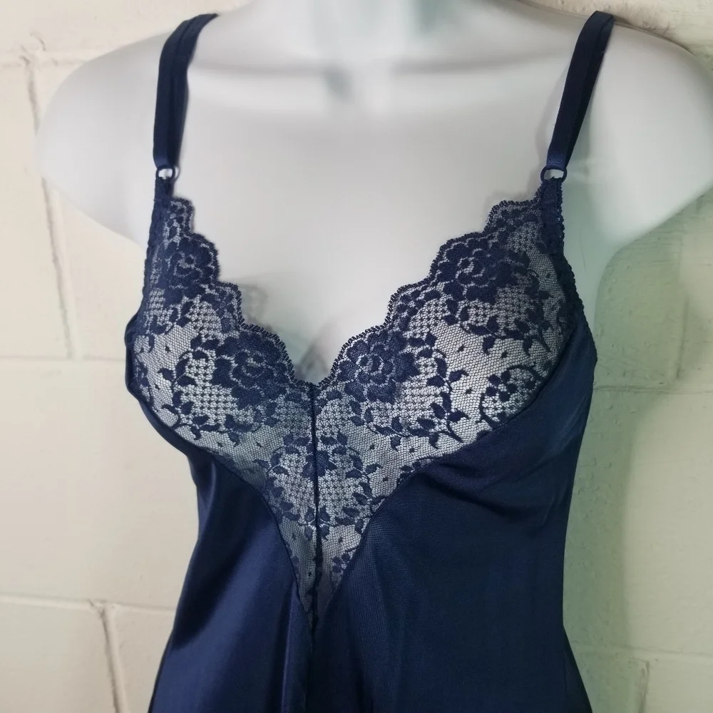 Vtg 70s angela by bestform blue lace slip dress lingerie - Picture 3 of 6